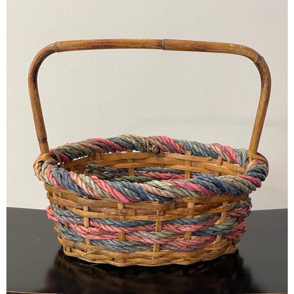 Oval Wicker Basket with Colorful Trim - Picture 2 of 5